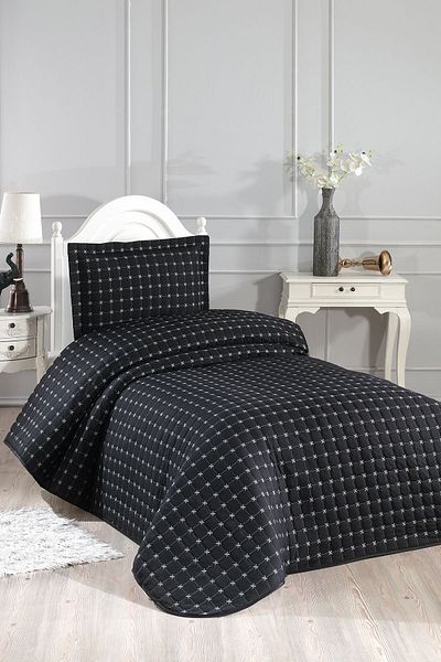 Çeyiz Diyarı Star Single Quilted Bedspread Black