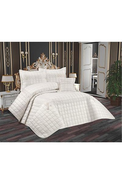 Çeyiz Diyarı Tuba Cream Cream Double Quilted Bedspread