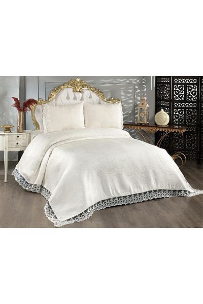 Çeyiz Diyarı French Lace Belins Double Bedspread Cream
