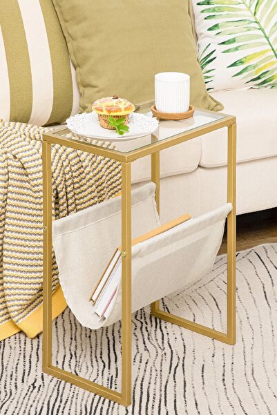 TOLIAHOME Gold Renk Temperli Cam Gazetelik Dergilik Yan Sehpa Koltuk Sehpası ...