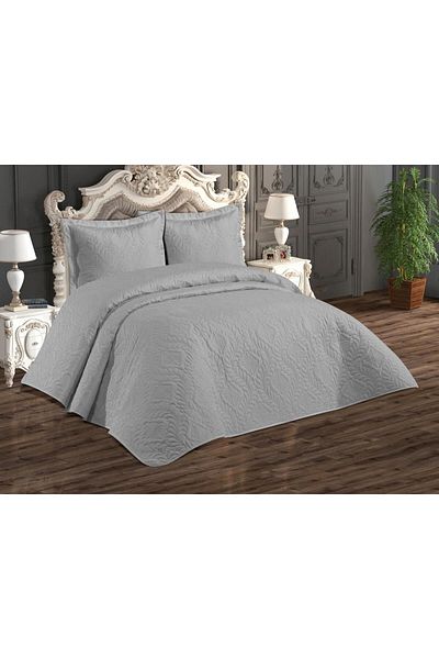 Çeyiz Diyarı Ultrasonic Quilted Ivory Double Bedspread Gray