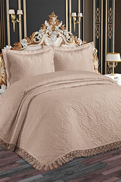 Çeyiz Diyarı Pera Lace Quilted Ultrasonic Double Bedspread Beige