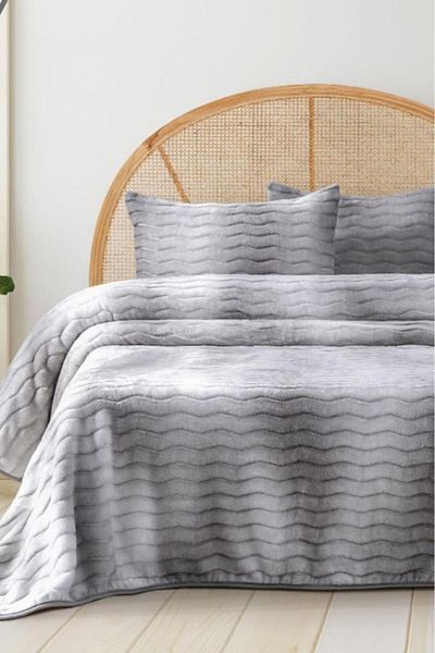 Çeyiz Diyarı Dream Plush Double Bedspread Gray