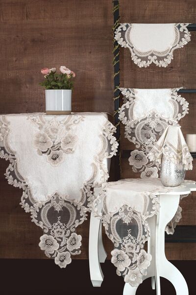 Çeyiz Diyarı طقم غرفة معيشة ديزي لوفيل مخمل 5 قطع - كريمي