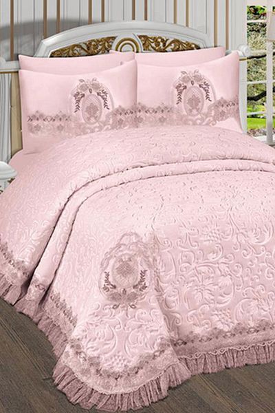 Çeyiz Diyarı Roma French Laced Blanket Set Powder
