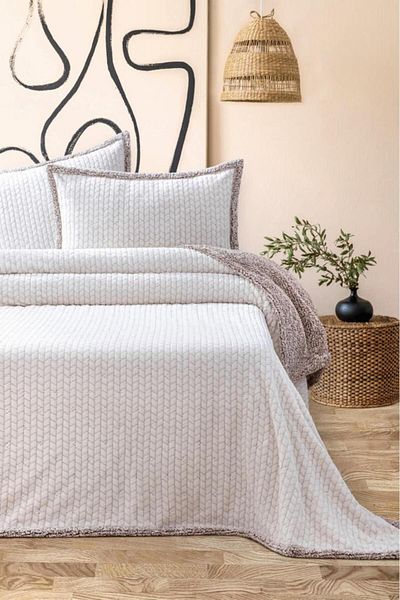 Çeyiz Diyarı Vera All Day Plush Double Bedspread Cream