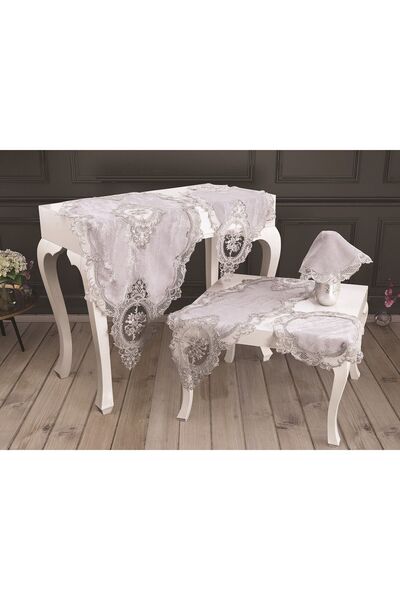 Çeyiz Diyarı Set de lounge din chenille din dantela frantuzeasca Elite 5 bucati gri