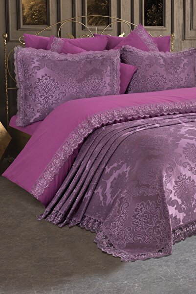 Çeyiz Diyarı Set Mireasa Lalezar Dantela Franta 7 Piese Prune