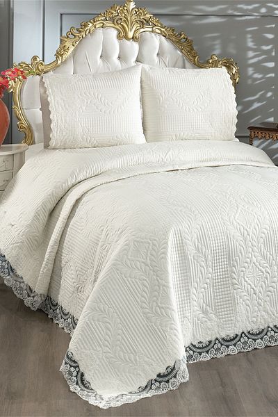Çeyiz Diyarı Simirna Lace Ultrasonic Double Bedspread Cream