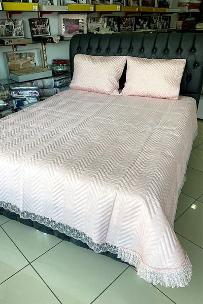 Çeyiz Diyarı Carilla Quilted French Laced Bedspread Powder