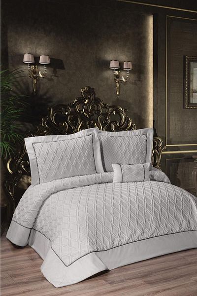 Çeyiz Diyarı Harley Filled Gray Double Chenille Bedspread