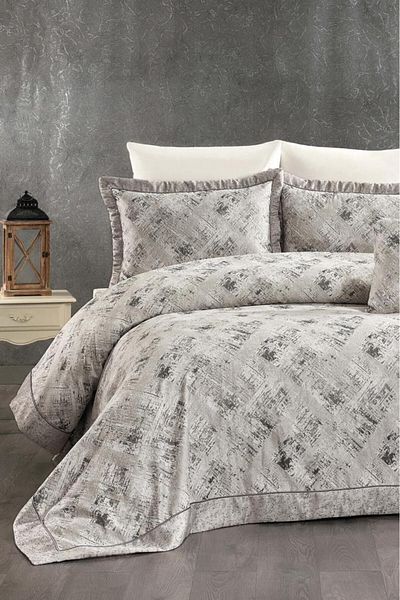 Çeyiz Diyarı Dora 7 Piece Chenille Pique Σετ Γκρι