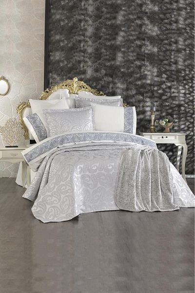 Çeyiz Diyarı Gray 10 Piece Dowry Set with Blanket - Shawl
