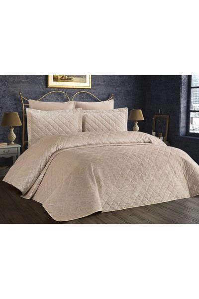 Çeyiz Diyarı Dessert Velvet Double Bedspread Beige