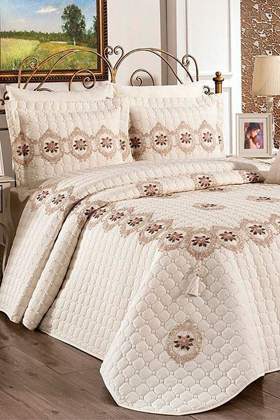 Çeyiz Diyarı Angel Double Bedspread Cream Gold