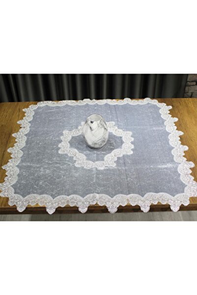 Çeyiz Diyarı French Guipure Island Velvet Straw Tray - Silver Silver