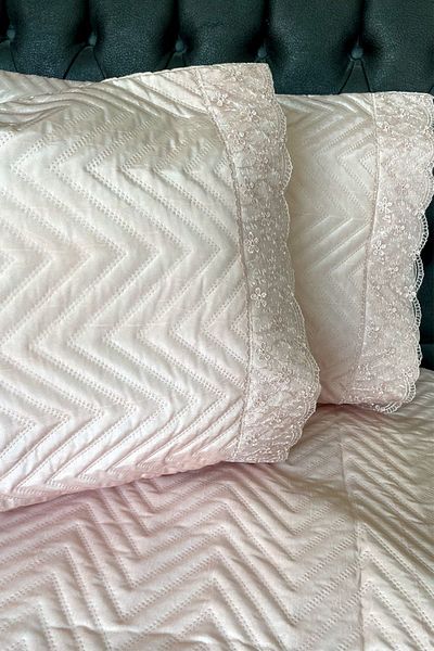 Çeyiz Diyarı Carilla Quilted French Laced Bedspread Powder