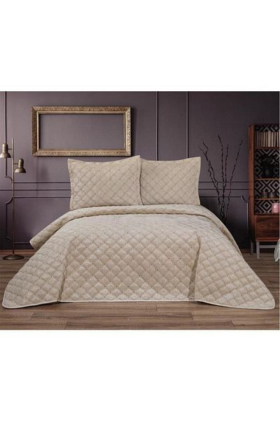 Çeyiz Diyarı Elite Double Velvet Bedspread Beige