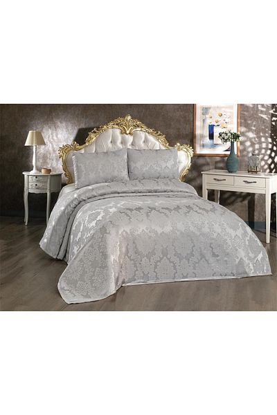 Çeyiz Diyarı Earth Jacquard Chenille Bedspread Gray
