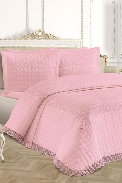 Çeyiz Diyarı Roza Double Quilted Bedspread Powder
