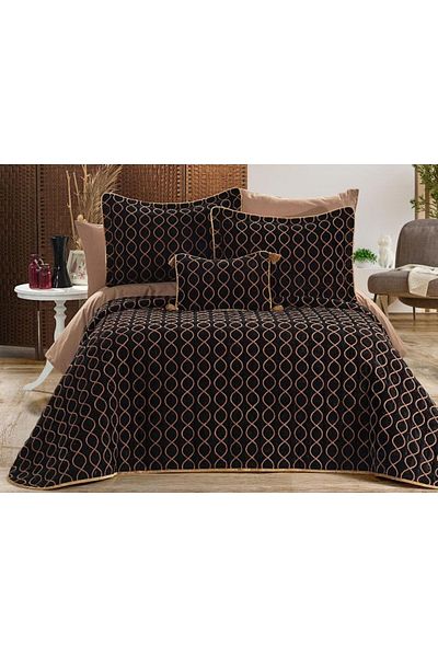 Çeyiz Diyarı Brillance Double Bedspread Black Gold