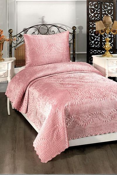 Çeyiz Diyarı Velica Single Velvet Bedspread Powder