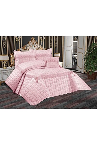 Çeyiz Diyarı Tuba Çift Kişilik Kapitoneli Yatak Örtüsü Pudra