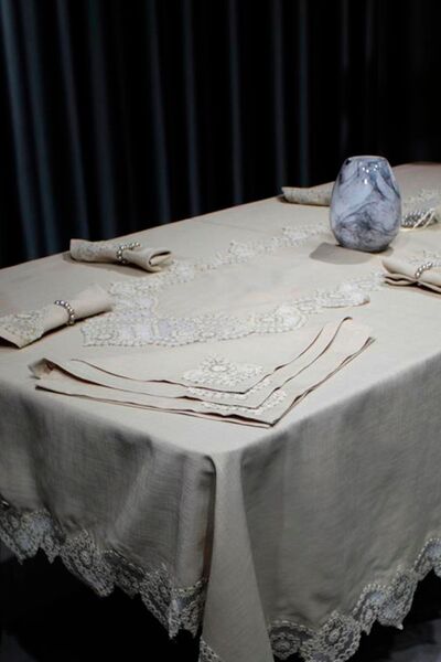 Çeyiz Diyarı Kar Tanesi 26 Parça Masa Örtüsü Takımı Cappucino