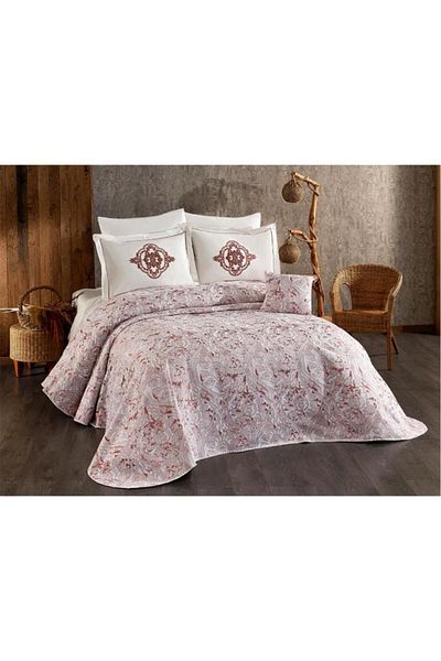 Çeyiz Diyarı Elite 7 Piece Chenille Pique Set Cream - Claret Red