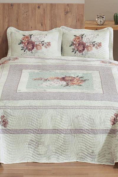 Çeyiz Diyarı Lorenza Printed Quilted Double Bedspread Salmon