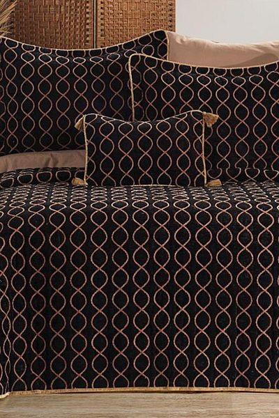 Çeyiz Diyarı Brillance Double Bedspread Black Gold