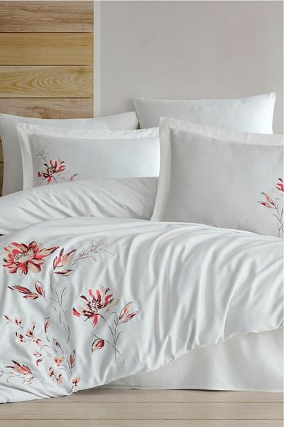 Çeyiz Diyarı Σετ Παπλωματοθήκη Impero Embroidered - 100% Βαμβακοσατινέ Κρεμ διπλή
