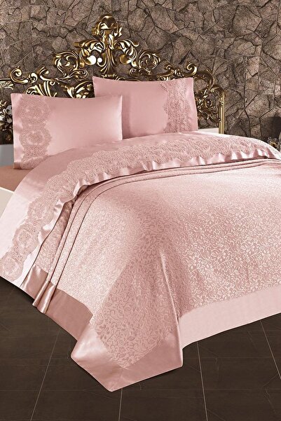 Çeyiz Diyarı طقم بيكيه مزدوج مزين بالدانتيل الفرنسي من كارمن - بودرة