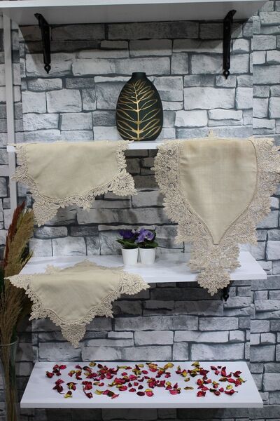 Çeyiz Diyarı Gerdan Keten 3 Parça Yatak Odası Takımı Kahve