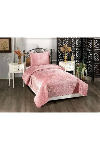 Çeyiz Diyarı Velica Single Velvet Bedspread Powder