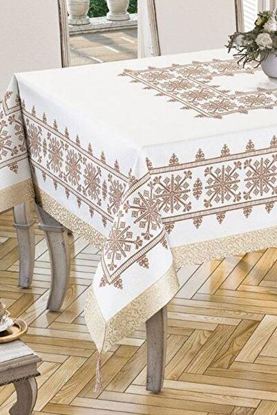 Çeyiz Diyarı Τραπεζομάντιλο Sultan με στάμπα σταυροβελονιά Χρυσό 160x300 cm - Μικτό Πολύχρωμο