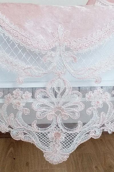 Çeyiz Diyarı French Laced Orchid Velvet Σετ Σαλονιού 5 τεμαχίων σε σκόνη