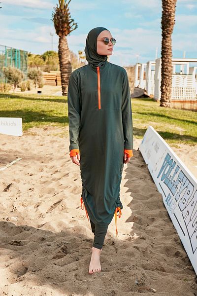 Marina Parachute Fabric Khaki Full Covered Hijab Swimsuit M2413