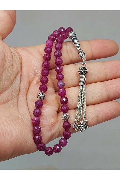 Yasamtohumu Yakut Taşı Faset Kesim 33 lük Tesbih 6mm (Gümüş) (51308)