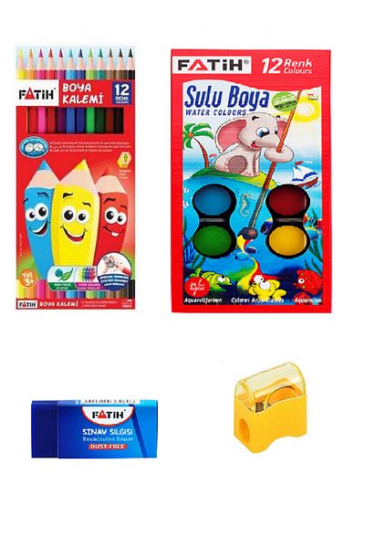 Fatih Fatih 12'Li Dry and Wet Paint, Eraser and Pencil Sharpener (Total 26 In-Fingers)
