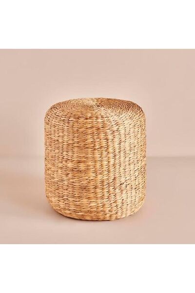 ELZEY HOME Su Sümbülü Jüt Hasır El Örmesi Puf Minder 40x40 Cm