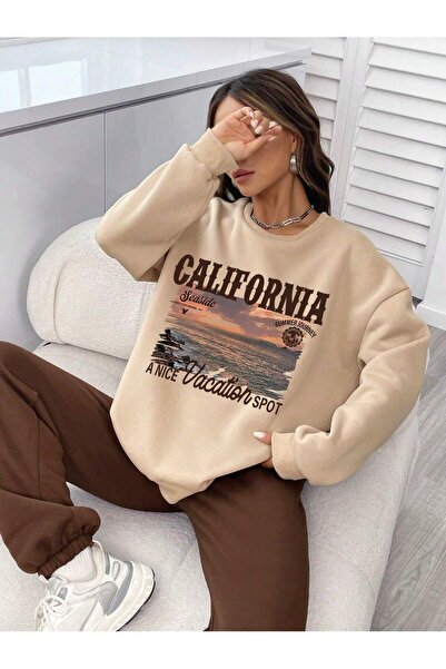 Deocept Μπλε Λευκό Σετ Φούτερ Oversize - Boyfirend Printed