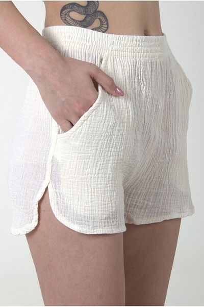 ARİNNASİDE Muslin Women's Thin Belted Summer Natural Bottom Shorts