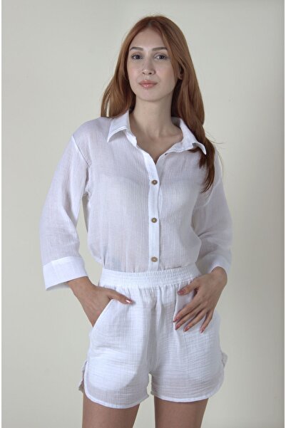 ARİNNASİDE Muslin Women's Thin Belted Summer White Bottom Shorts