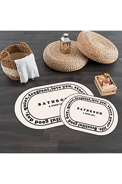 eco concept Non-Slip Base, Bathroom, Mat, Bathroom Written, Aesthetic, Oval, 2-Piece Toilet Seat Set
