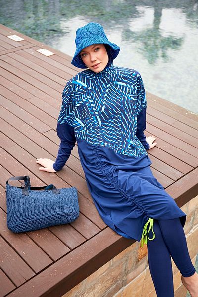 Marina Navy Blue Full Covered Parachute Hijab Swimsuit - M2427