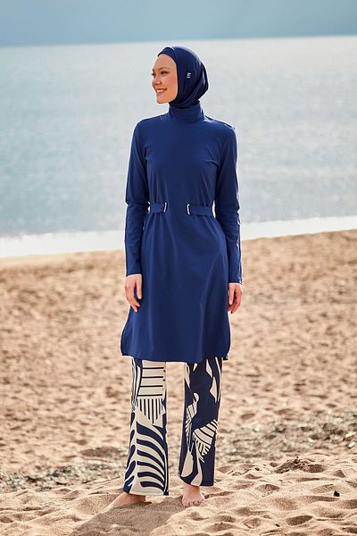 Marina Navy Blue Full Covered Parachute Hijab Swimsuit - M2429