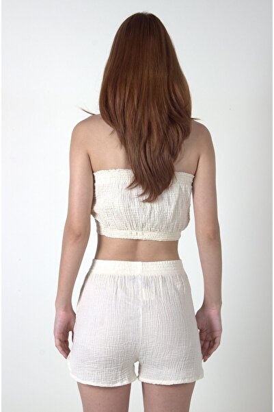 ARİNNASİDE Muslin Women's Thin Belted Summer Natural Bottom Shorts