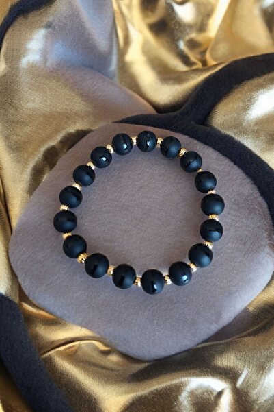 MGA DOĞAL TAŞ سوار للجنسين مخطط بحجر العقيق 10 ملم - حجر طبيعي حقيقي