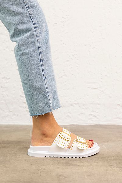 MYPOPPİSHOES Papuci de damă model Daisy albi - talpă de 4 cm